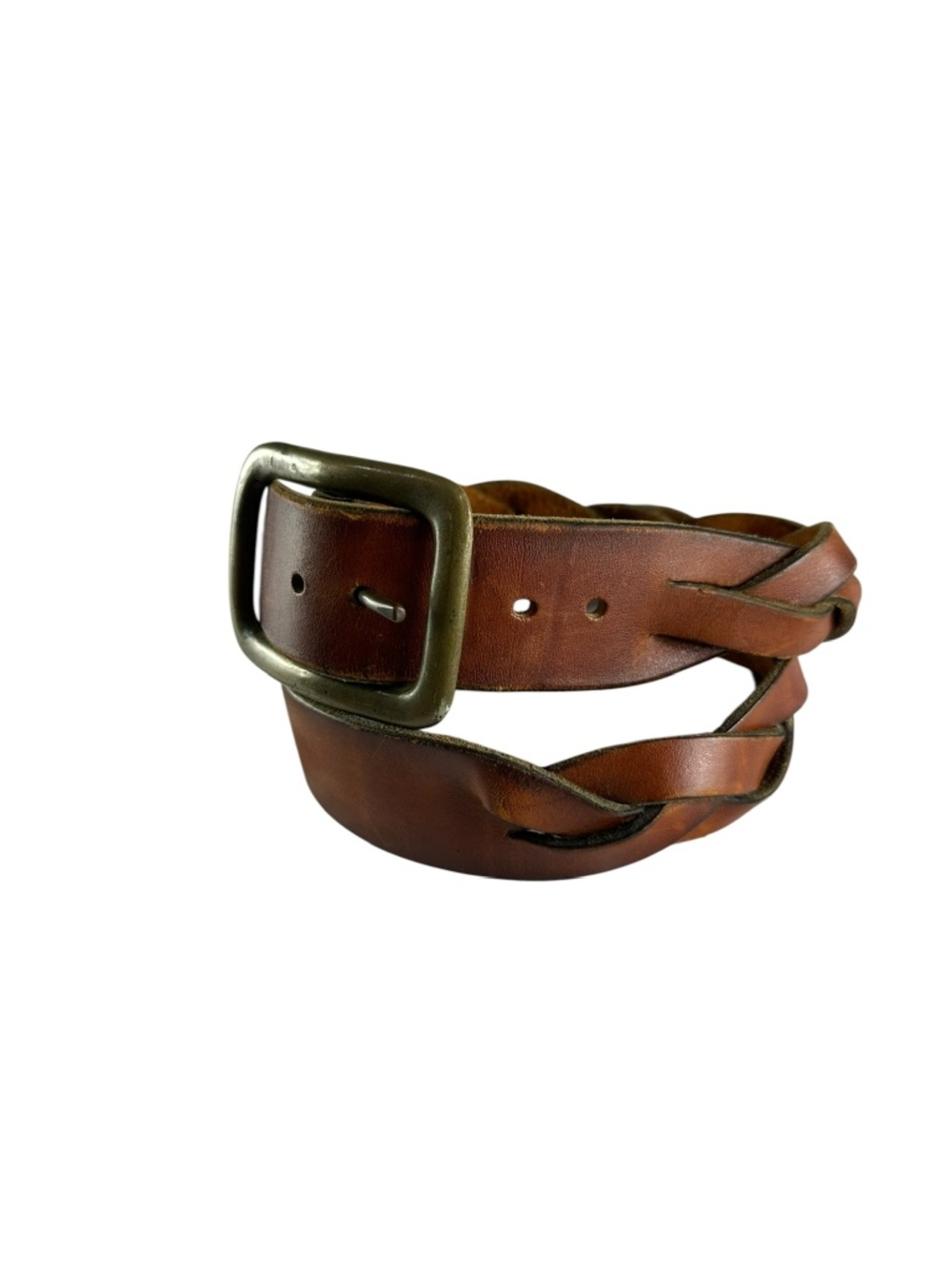 Genuine Vintage Brown Braided Leather Unisex Belt Solid Brass 36